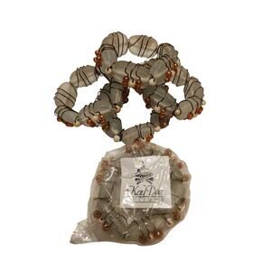 Napkin Rings Blue Green Art Sea Glass Coastal  Copper Wire‎ Kay Dee Set Of 5